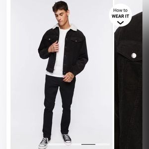 Black Men’s Corduroy Faux Shearling Jacket Size Medium NWOT Tags